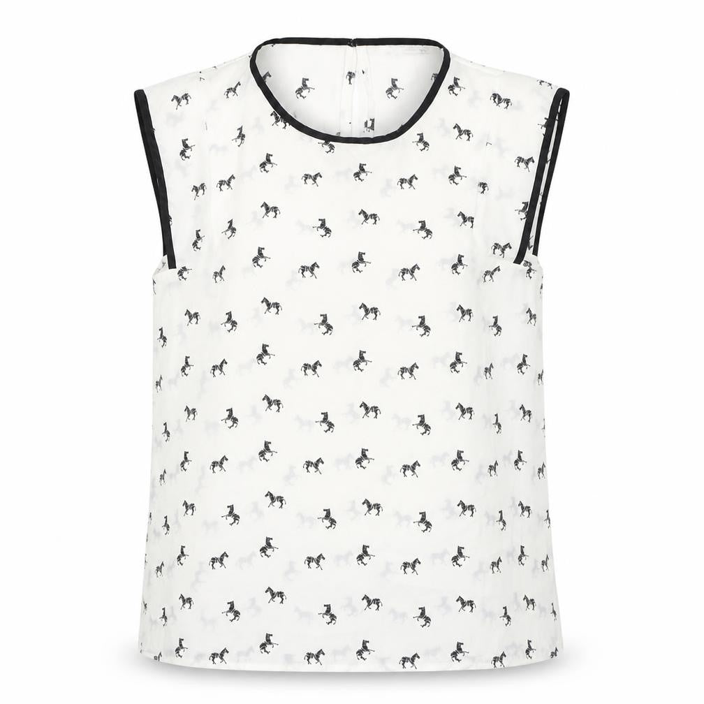 Mango Womens White Geometric Polyester Basic Tank Size M Round Neck - Zebras, Sheer
