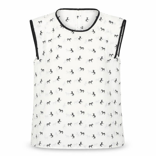 Front view of Mango women’s white geometric polyester basic tank, size M, round neck - zebras, sheer