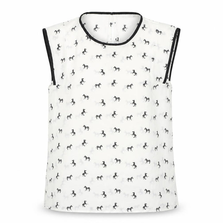 Mango Womens White Geometric Polyester Basic Tank Size M Round Neck - Zebras, Sheer
