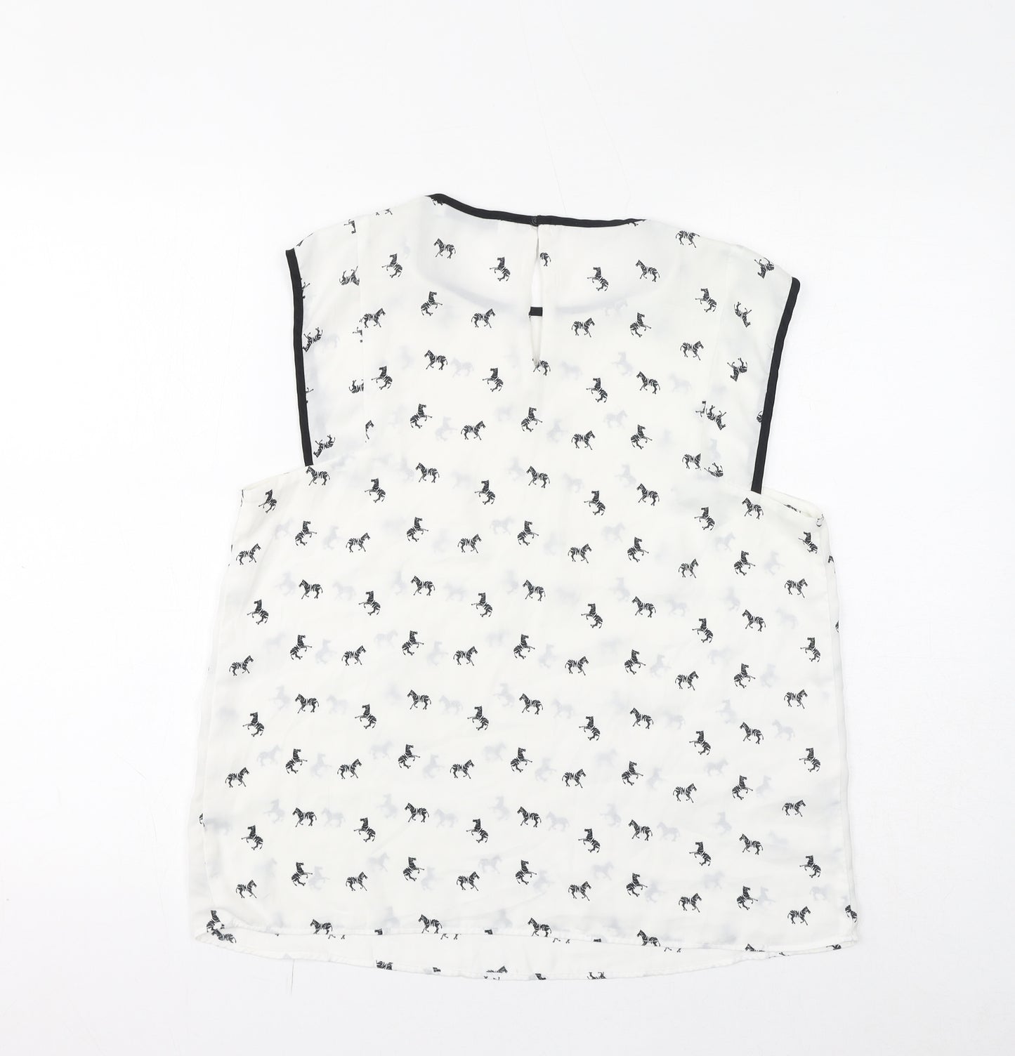 Mango Womens White Geometric Polyester Basic Tank Size M Round Neck - Zebras, Sheer