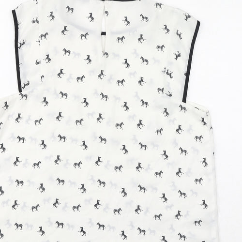 Mango Womens White Geometric Polyester Basic Tank Size M Round Neck - Zebras, Sheer