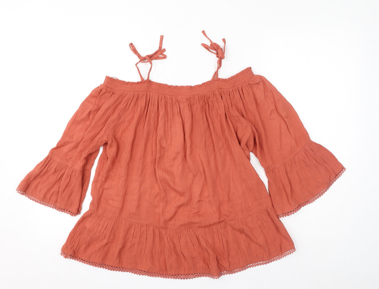 Red Herring Womens Orange Viscose Basic Blouse Size 12 Off the Shoulder - Cold Shoulder