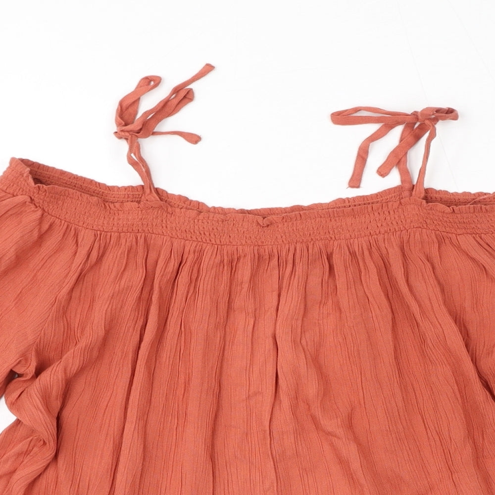 Red Herring Womens Orange Viscose Basic Blouse Size 12 Off the Shoulder - Cold Shoulder