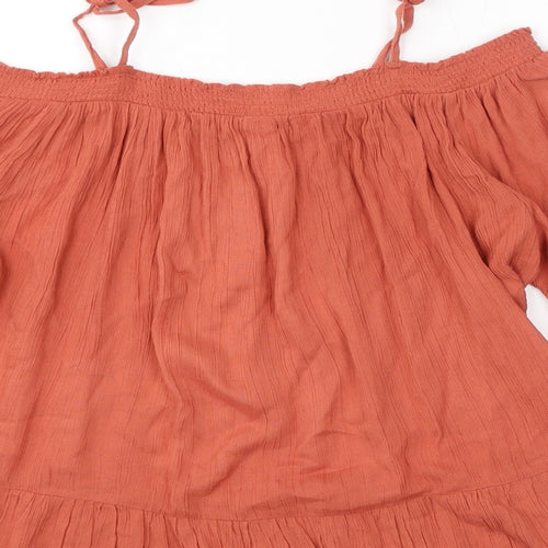 Red Herring Womens Orange Viscose Basic Blouse Size 12 Off the Shoulder - Cold Shoulder