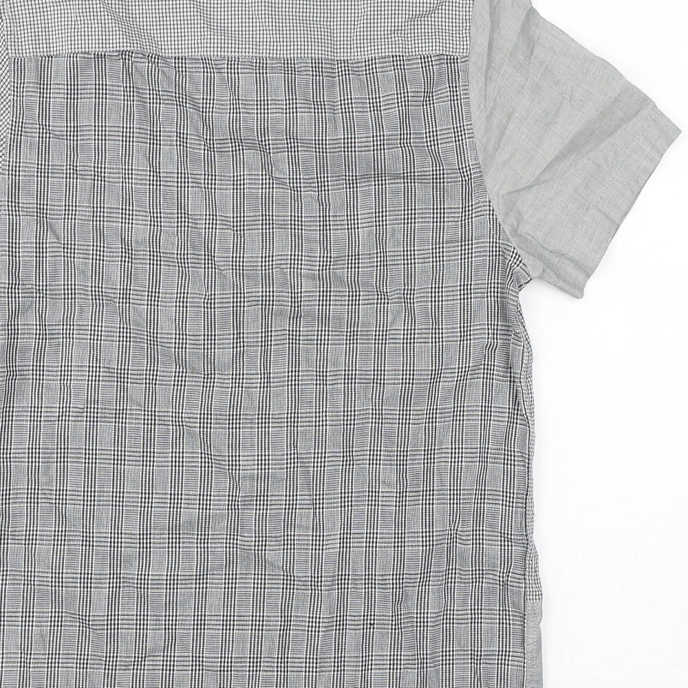 NEXT Boys Grey Check Cotton Basic Button-Up Size 12 Years Crew Neck Button