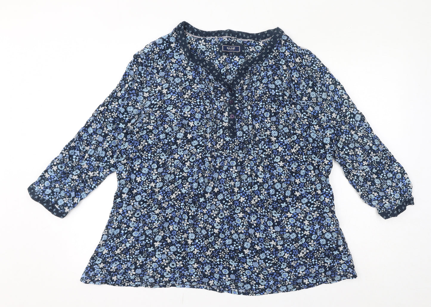 Maine New England Womens Blue Floral Viscose Basic Blouse Size 22 V-Neck