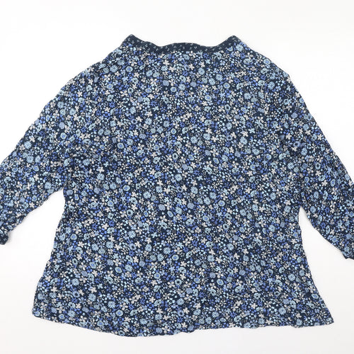 Maine New England Womens Blue Floral Viscose Basic Blouse Size 22 V-Neck