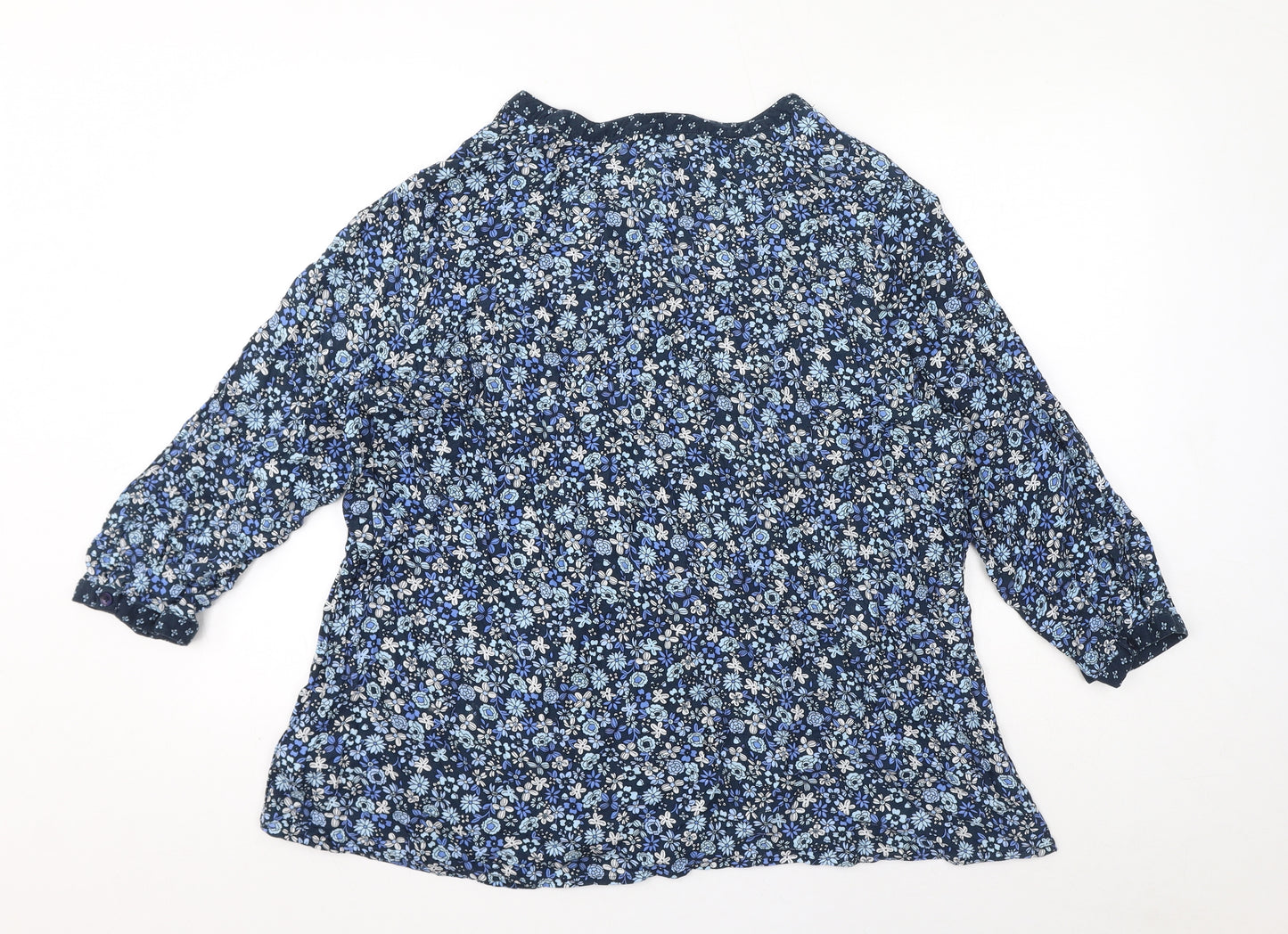 Maine New England Womens Blue Floral Viscose Basic Blouse Size 22 V-Neck
