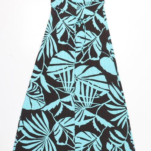 Jane Norman Womens Blue Geometric Viscose Maxi Size 10 V-Neck Pullover - Leaves Print