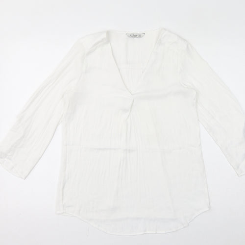 Stradivarius Womens White Polyester Basic Blouse Size XS V-Neck