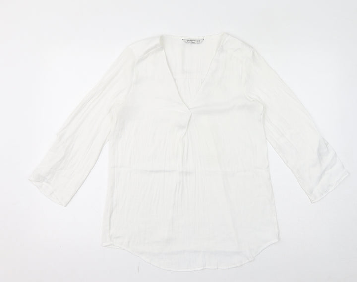 Stradivarius Womens White Polyester Basic Blouse Size XS V-Neck