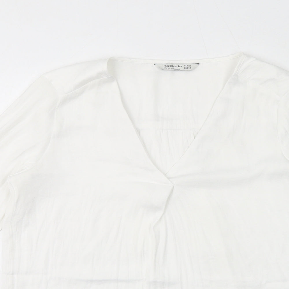 Stradivarius Womens White Polyester Basic Blouse Size XS V-Neck
