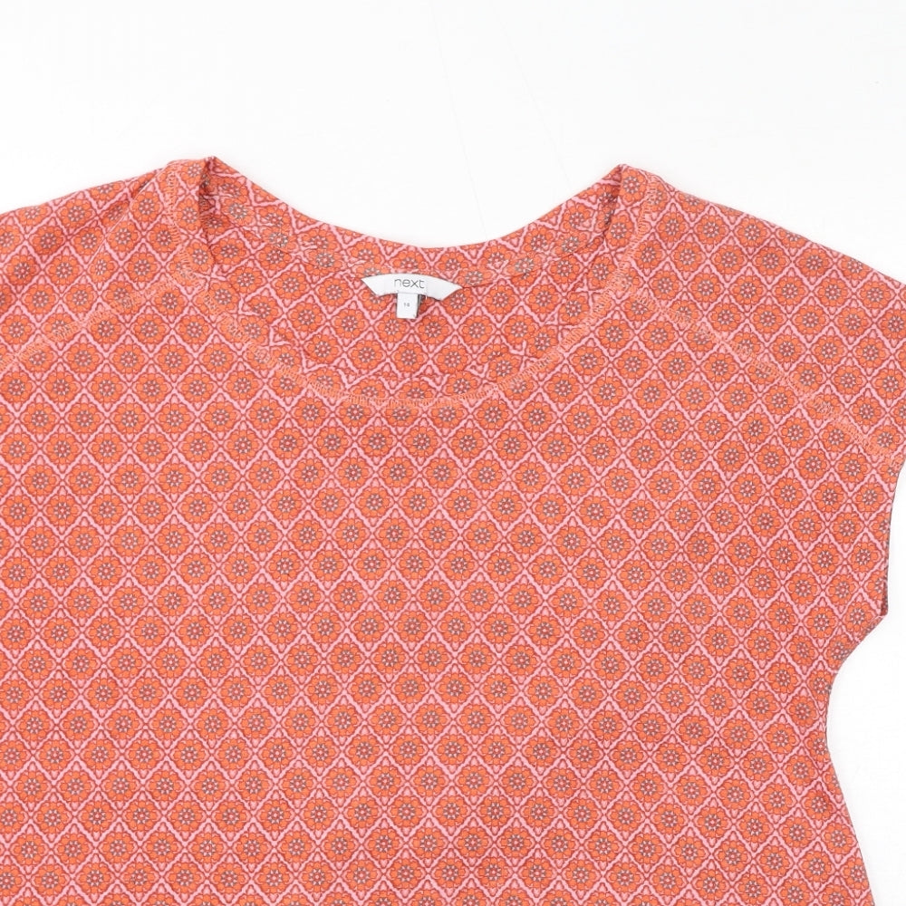 NEXT Womens Orange Geometric Polyester Basic T-Shirt Size 14 Round Neck