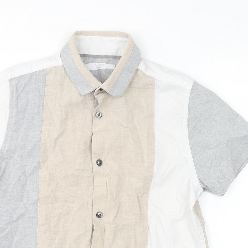 NEXT Boys Brown Geometric Cotton Basic Button-Up Size 9 Years Collared Button