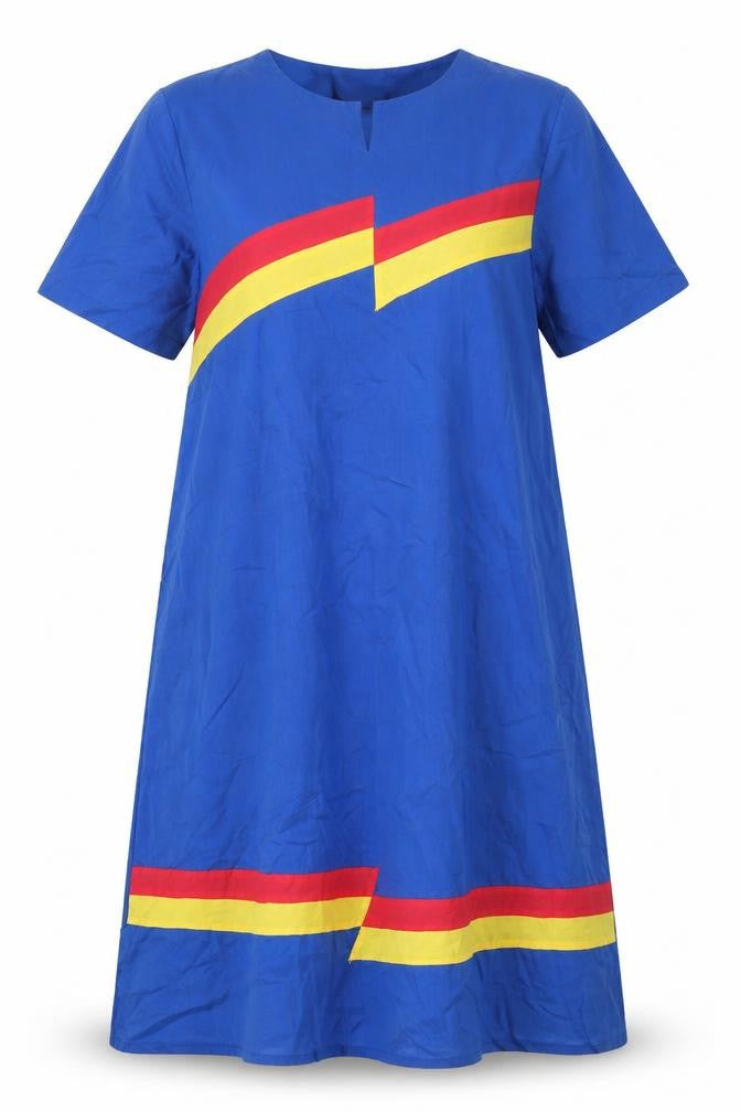 Front view of DARA RICHI women’s blue polyester a-line, size L, v-neck pullover