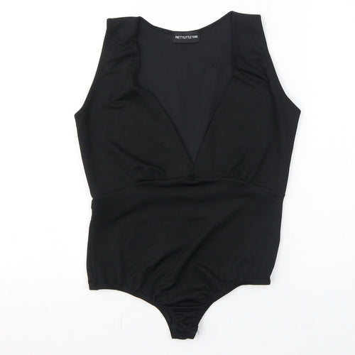 PRETTYLITTLETHING Womens Black Polyester Bodysuit One-Piece Size 8 Button