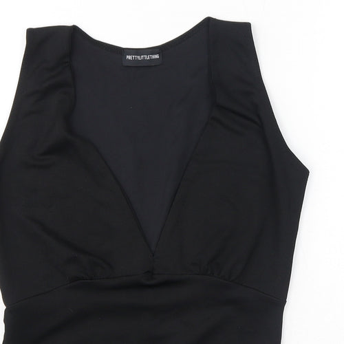 PRETTYLITTLETHING Womens Black Polyester Bodysuit One-Piece Size 8 Button