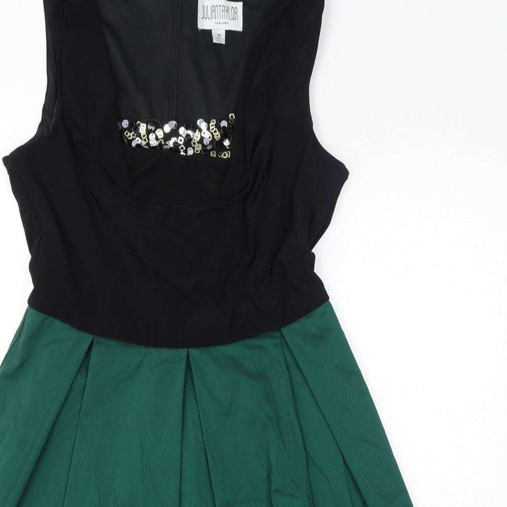 Julian Taylor Womens Green Polyester A-Line Size 18 Cowl Neck Zip - Sequins