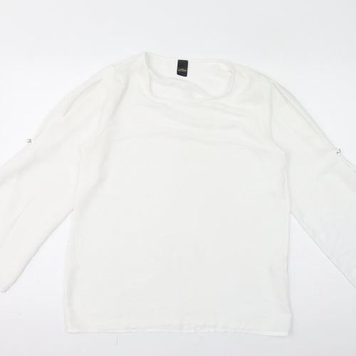DMSA Womens White Polyester Basic Blouse Size M Round Neck - Sheer