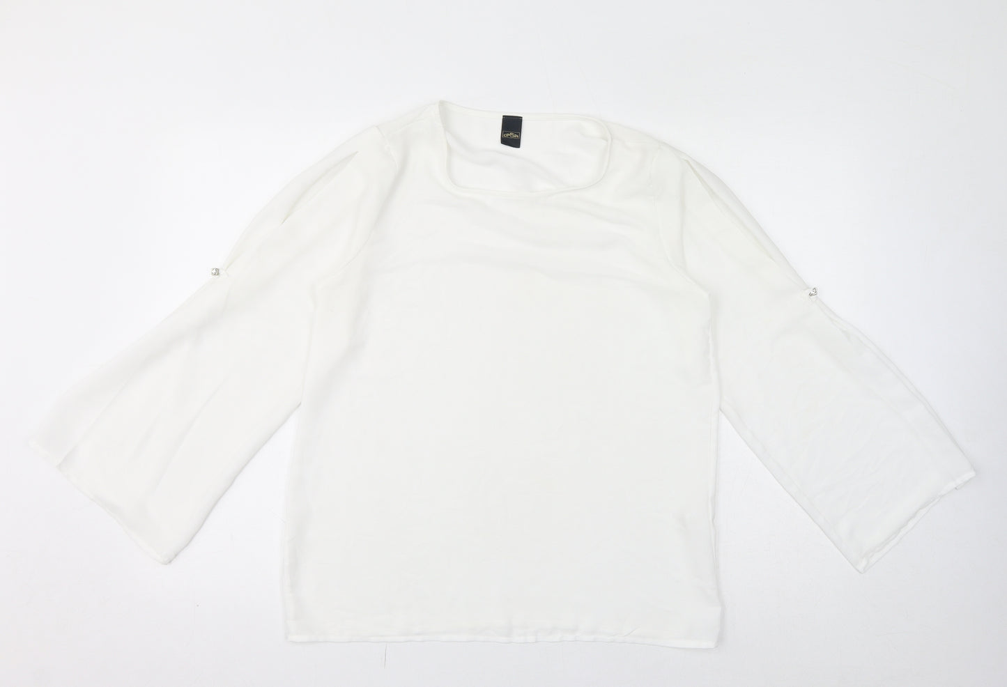 DMSA Womens White Polyester Basic Blouse Size M Round Neck - Sheer