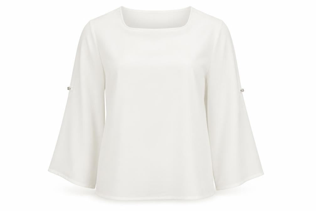 DMSA Womens White Polyester Basic Blouse Size M Round Neck - Sheer