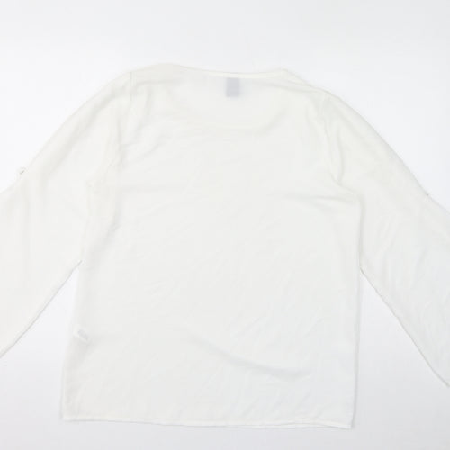 DMSA Womens White Polyester Basic Blouse Size M Round Neck - Sheer