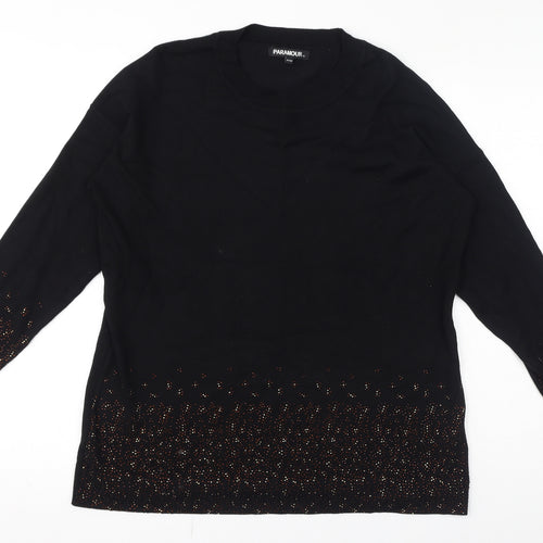 Paramour Womens Black Crew Neck Viscose Pullover Jumper Size S - Size S-M, Studded