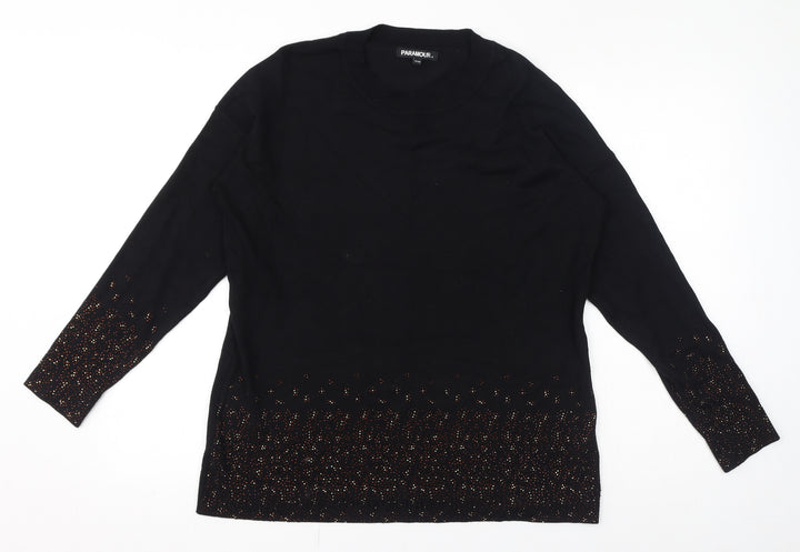 Paramour Womens Black Crew Neck Viscose Pullover Jumper Size S - Size S-M, Studded