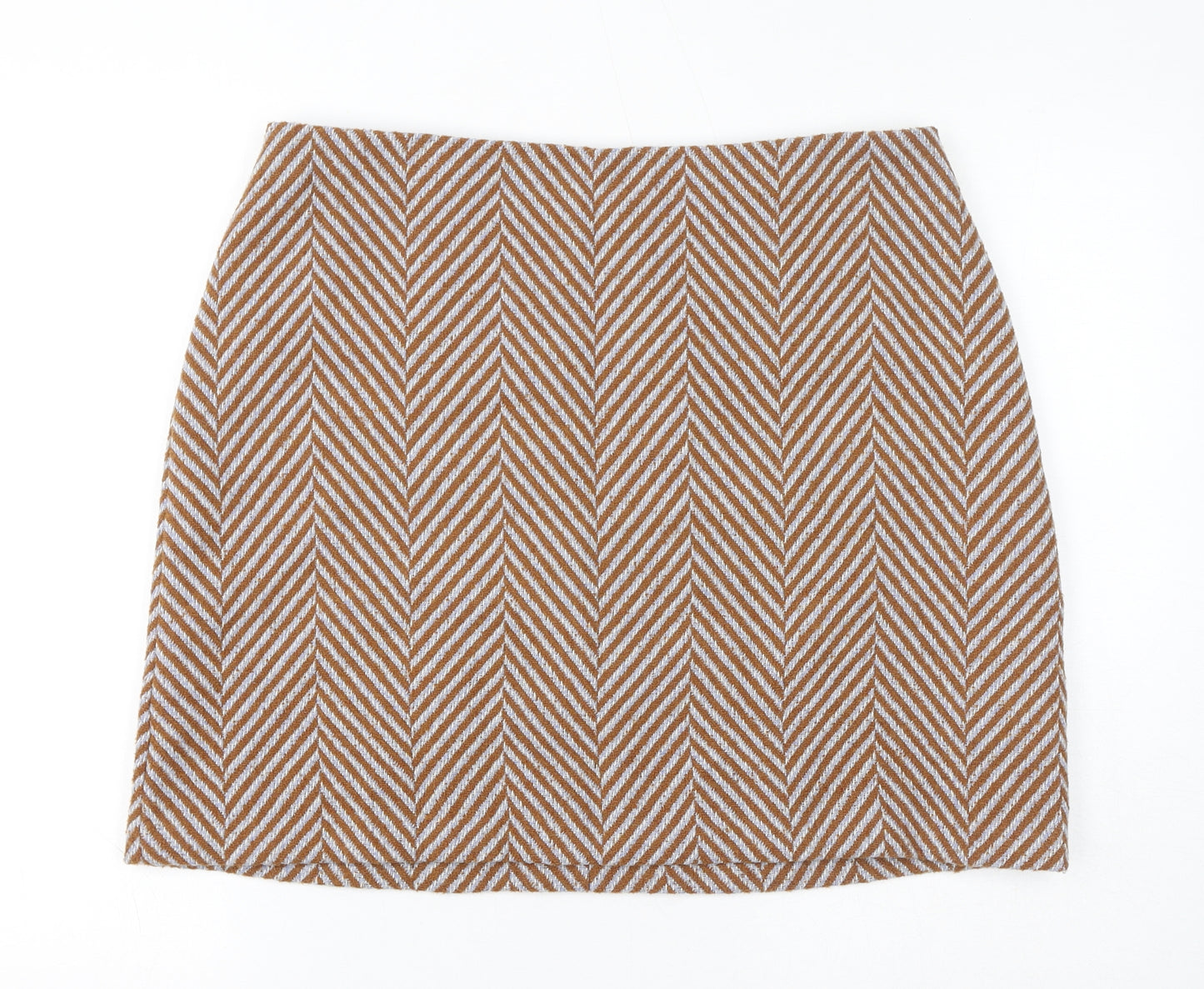 Marks and Spencer Womens Brown Herringbone Polyester A-Line Skirt Size 16 Zip