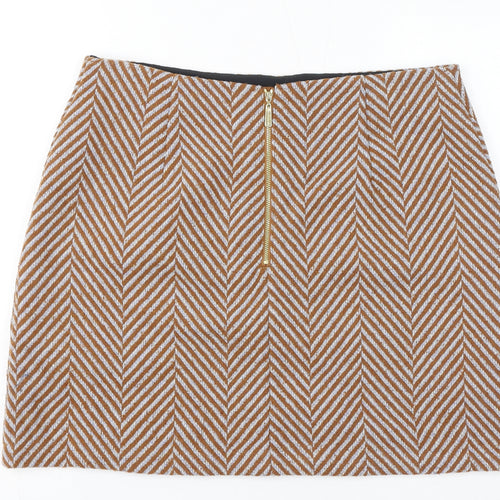 Marks and Spencer Womens Brown Herringbone Polyester A-Line Skirt Size 16 Zip