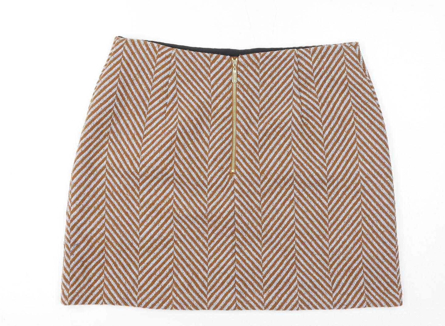 Marks and Spencer Womens Brown Herringbone Polyester A-Line Skirt Size 16 Zip