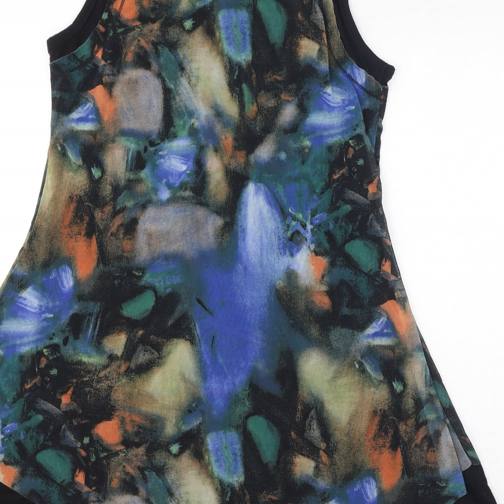 Apricot Womens Multicoloured Geometric Polyester A-Line Size L Round Neck Pullover - Mesh, Buttons