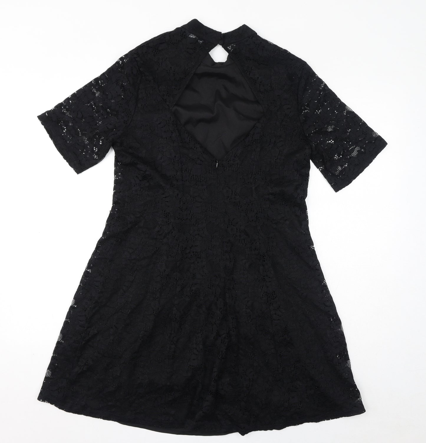 New Look Womens Black Nylon A-Line Size 14 Mock Neck Zip - Open Back