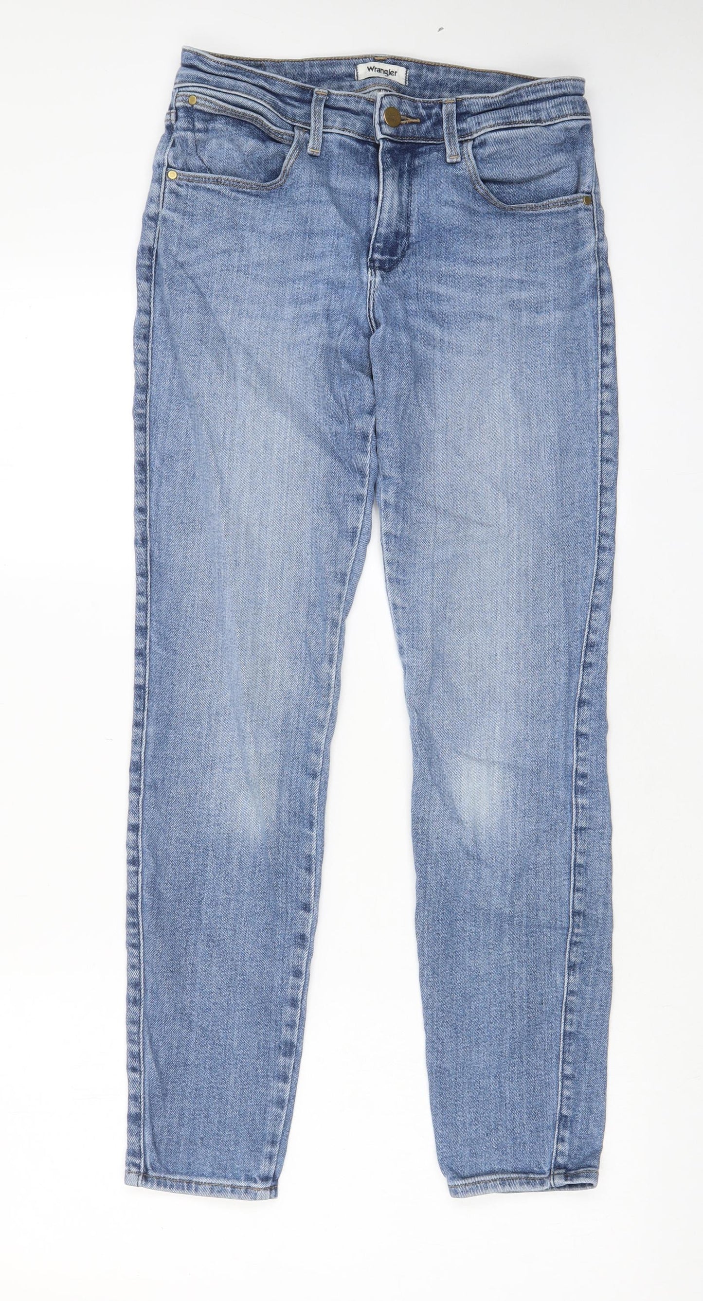 Wrangler Mens Blue Cotton Skinny Jeans Size 27 in L32 in Regular Zip - Pockets, Belt Loops, Logo