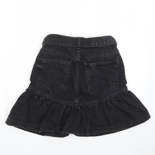 River Island Girls Black Cotton A-Line Skirt Size 10 Years Regular Zip - Pockets, Belt Loops, Belted, Pleated