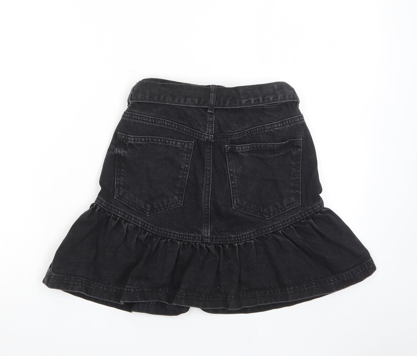 River Island Girls Black Cotton A-Line Skirt Size 10 Years Regular Zip - Pockets, Belt Loops, Belted, Pleated