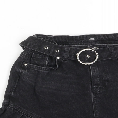River Island Girls Black Cotton A-Line Skirt Size 10 Years Regular Zip - Pockets, Belt Loops, Belted, Pleated