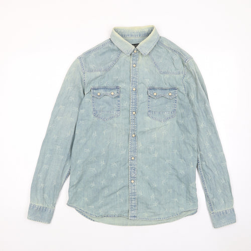 Burton Mens Blue Geometric Cotton Button-Up Size M Collared Button - Pockets