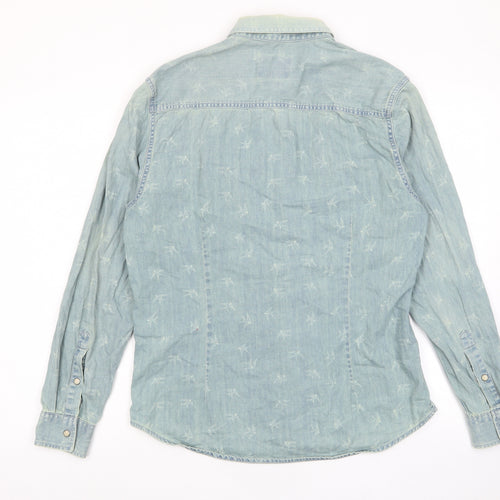 Burton Mens Blue Geometric Cotton Button-Up Size M Collared Button - Pockets