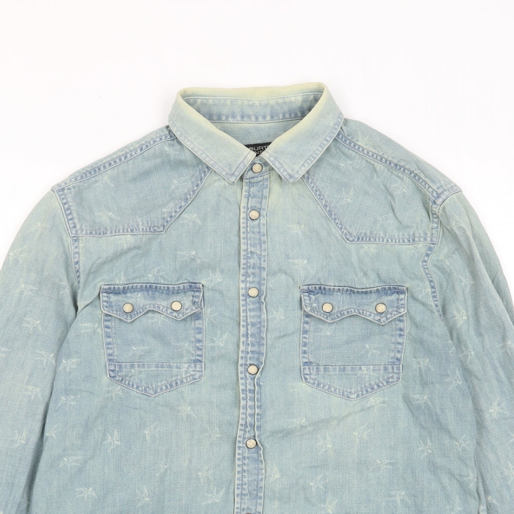 Burton Mens Blue Geometric Cotton Button-Up Size M Collared Button - Pockets