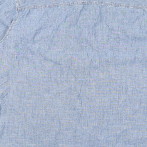 TU Mens Blue Cotton Button-Up Size L Collared Button - Pockets