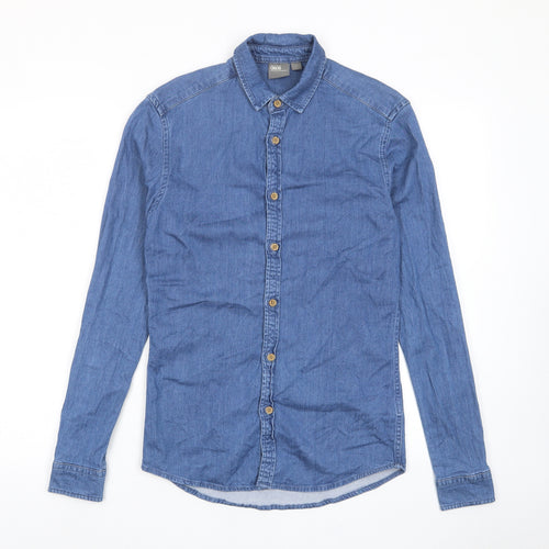 ASOS Mens Blue Cotton Button-Up Size S Collared Button