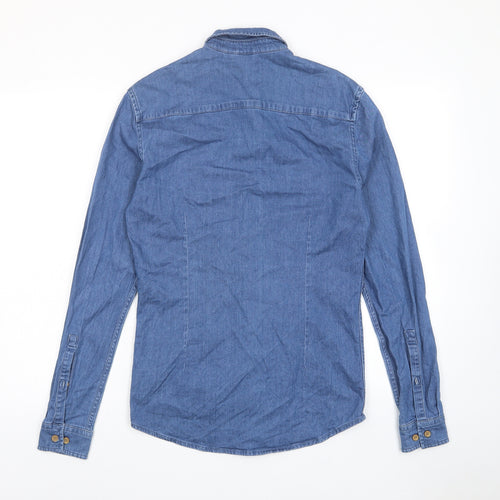 ASOS Mens Blue Cotton Button-Up Size S Collared Button