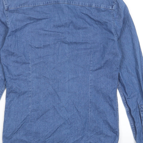 ASOS Mens Blue Cotton Button-Up Size S Collared Button