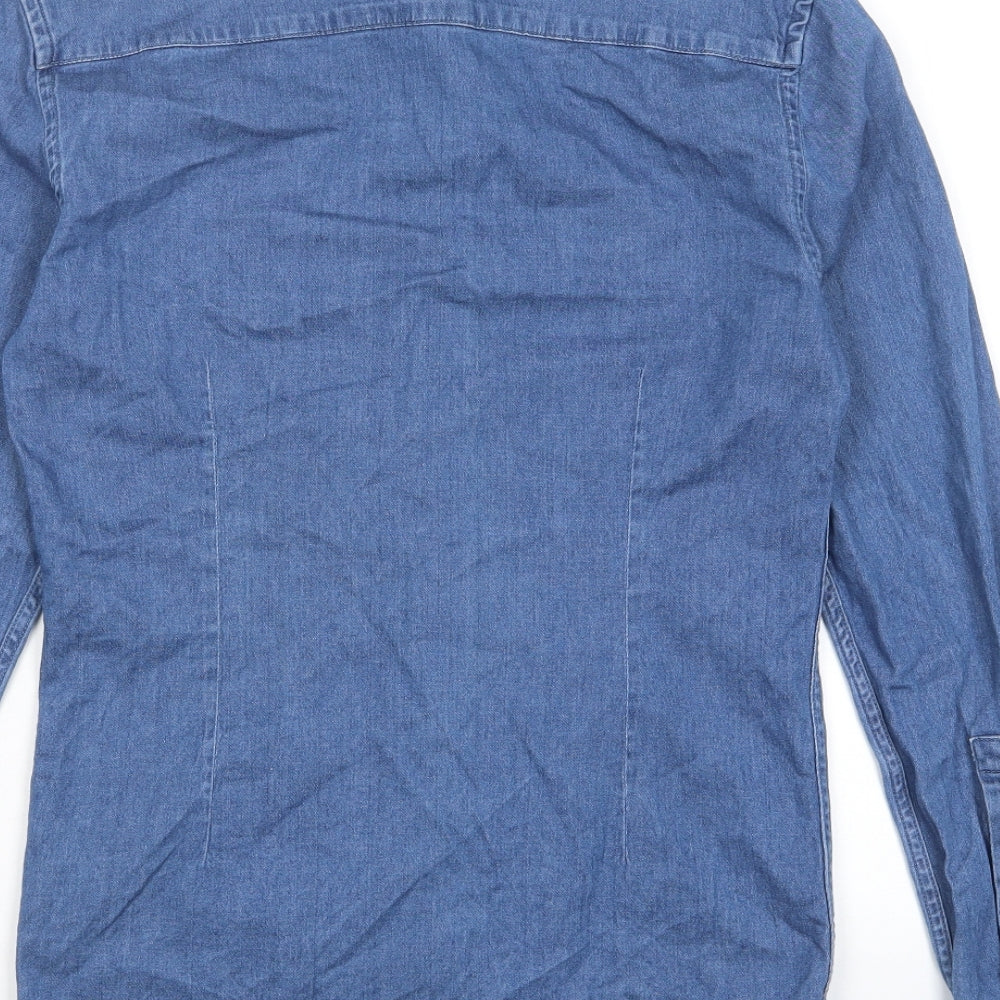 ASOS Mens Blue Cotton Button-Up Size S Collared Button