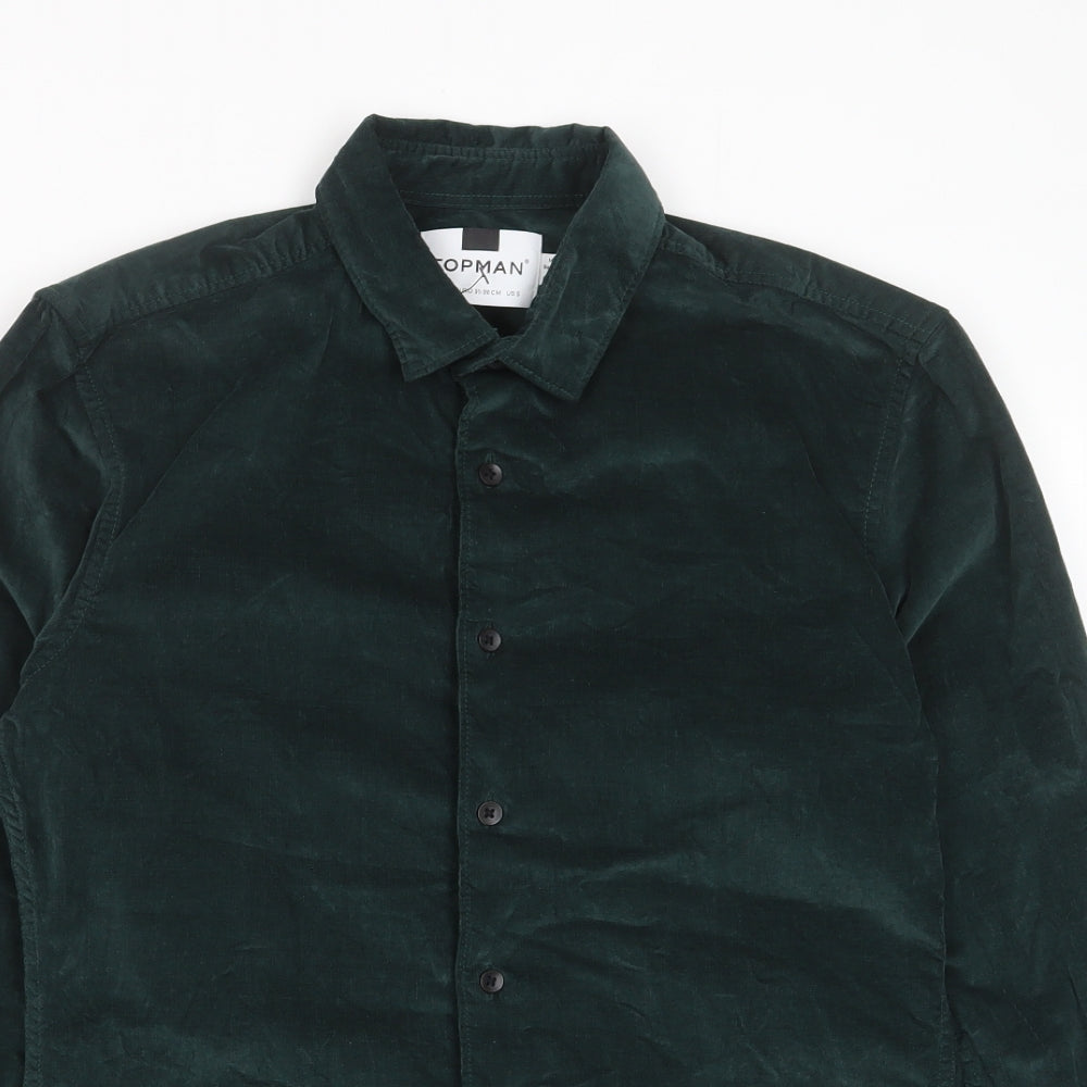 Topman Mens Green Cotton Button-Up Size S Collared Button
