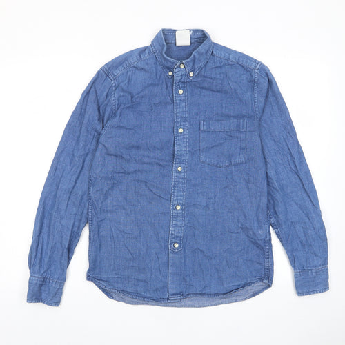 H&M Mens Blue Cotton Button-Up Size S Collared Button - Pocket