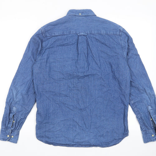 H&M Mens Blue Cotton Button-Up Size S Collared Button - Pocket