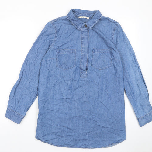 TU Womens Blue Cotton A-Line Size 12 Collared Button - Pockets, Buttons