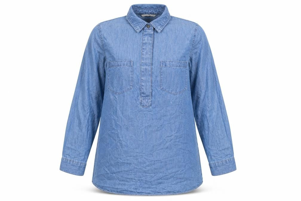 Front view of Tu women’s blue cotton a-line, size UK 12, collared button - pockets, buttons